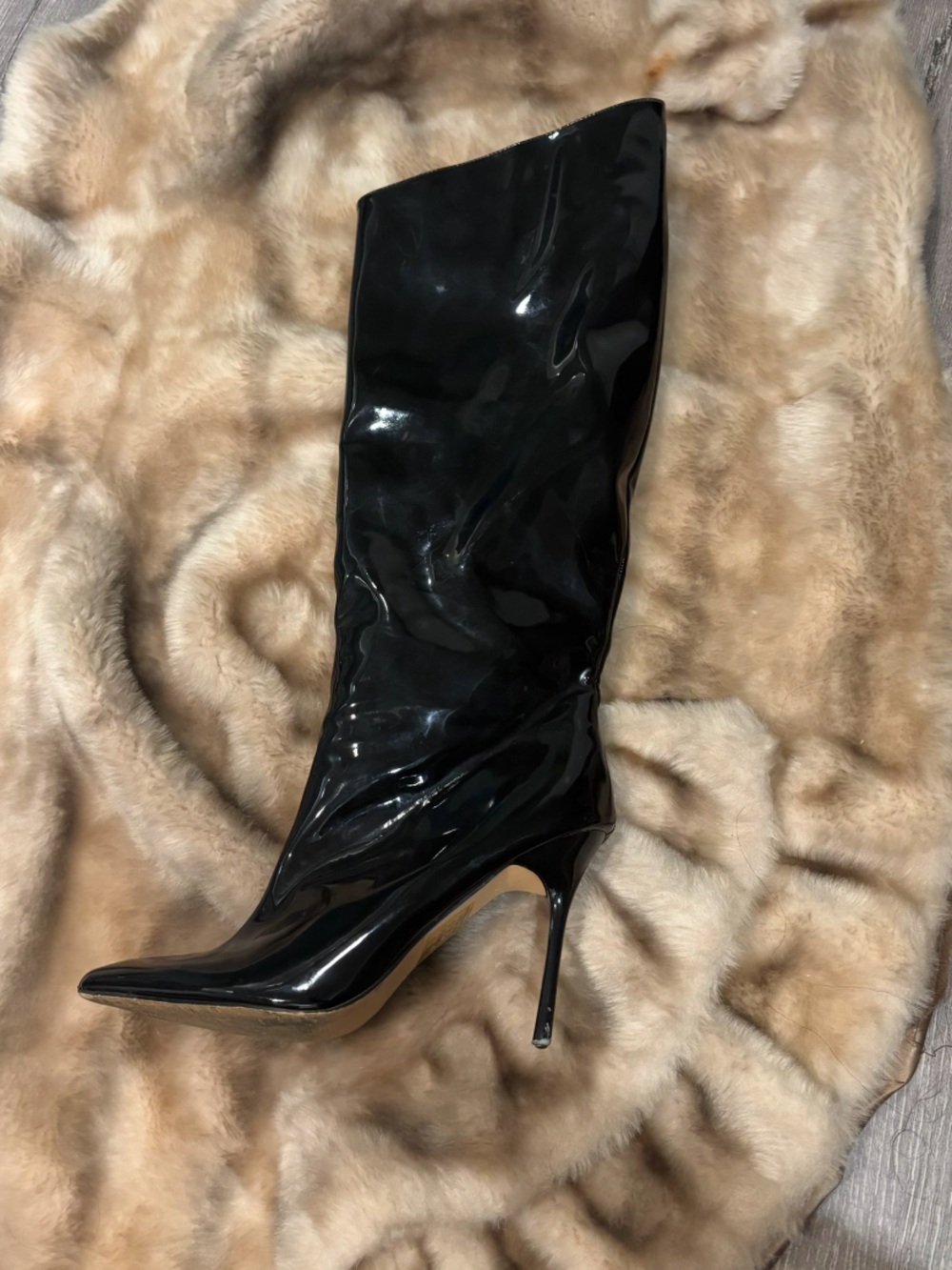Black Patent Stiletto Knee-High Boot